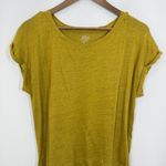J.Crew Mustard Yellow 100% Linen Tee Shirt Women Medium Rolled Sleeve Casual Top Photo 2