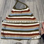 Garage Green, White, Orange, Baby Blue Striped Halter Knit Top; Medium Women's Photo 2