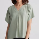 Eileen Fisher Silk Georgette Crepe V-neck Short Sleeves Blouse Size L Color Sea Photo 0