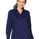 36.5 Lemon Way Navy Poplin Embroidered Polka Dot Button Down Size Small Photo 0