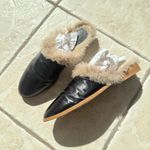 ZARA  Black Leather Slide Slippers Faux Fur Lining 6.5 Photo 1