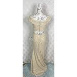 Cecilia Couture Off Shoulder Ruched Mermaid Gown‎ Ivory Size 6 Gold Photo 3