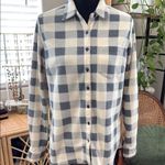 GH Bass Dusty Blue & Cream Checkered Long Sleeve Button Up Fleece Shacket Top Size L Photo 0