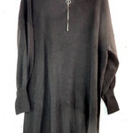 LC Waikiki Classic 2X Quarter Zip Ribbed Knit Big Sleeve Dress Black Photo 0