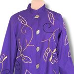 Vintage Indigo Moon Purple Embroidered Mandarin Collar Lightweight Floral Coat Size M Photo 3