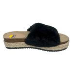 Maui Island Black Faux Fur Platform Wedge Slide Sandals Slippers Cork Footbed 10 Photo 1