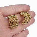 Vintage Gold Tone Boucle Textured Curved Clip On Earrings Photo 0