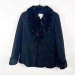 White House | Black Market  Black Faux Fur Lined Trim Snap Button Closure Coat Photo 0