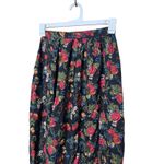Vintage Susan Bristol Petite Floral Midi Skirt Black Red Roses Grapes Size 8 Photo 1