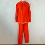 Vintage 2 Piece 60s 70s Retro Orange Tunic & Pants Set Medium Photo 1