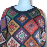 Peruvian Connection Vintage 90s Alpaca Sweater Handmade Diamond Loose Knit Photo 2