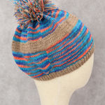 Brown Crochet Multi Color Cable Knit Pom Pom Y2K Vintage Beanie Cap Hat Photo 0