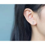 Boutique Fine 925 Sterling Silver Rhodium‎ Bar Staple Stud Earrings Photo 13