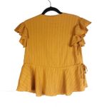 MINKPINK Gold Orange Short Flutter Sleeve V Neck Top with Ties on Sides Small Photo 4