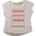 Sonoma Lifestyle Women's L White Pink Embroidered‎ Boho Top Size L Photo 0
