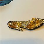 Vintage Black and Gold Shoe Brooch with Rhinestone Bow Photo 3