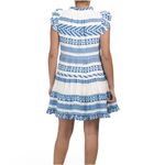 Sail To Sable Geo Stripe Ruffle Neck Dress 100% Cotton Blue White Size XS EUC Photo 1