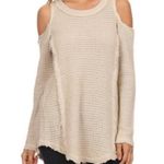 Free People  Sunrise Sunset Sweater Size Small Cream Thermal Knit Cold Shoulder Photo 5