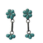 Southwestern Zuni Sterling Silver & Turquoise Flower Drop Pierced Earrings Rare Blue Photo 1