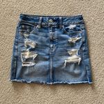 American Eagle Distressed Ultra Stretchy Jean Skirt Denim Worn Once Size 4 EUC Photo 0