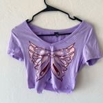 SheIn purple short sleeve butterfly crop top shirt Photo 1