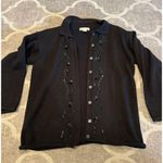 Beaded vintage button down collared cardigan size medium in black knit sweater Photo 0