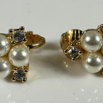 Christian Dior  Gold Tone Clip On Earrings Faux Pearl Rhinestones Authentic Photo 0