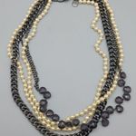 J.Crew  Multi Strand Gun Metal & Faux Pearl Collar Necklace 20" Smokey Gray Beads Photo 5