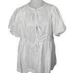 H&M NEW White Short Puff Sleeve Lace Up Crew Neck Mini A Line Dress Size XL Photo 0