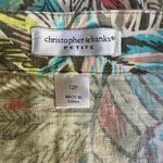 Christopher & Banks Skirt Womens 12P Green Linen Rayon Tropical Print Side Zip Photo 6