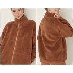 Victoria’s Secret PINK Plush Teddy Full Zip Mock Neck Oversized Sherpa Jacket M Brown Size M Photo 1