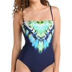 La Blanca  Seas Navy and Aqua Bandeau One-Piece Swimsuit 6 NWT Photo 0