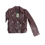 All Saints Balfern Leather Biker Jacket In Deep Berry Size 2 Photo 5