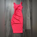 Ruched Midi Bodycon Dress Neon Pink Adjustable Leg Slit Small Photo 3