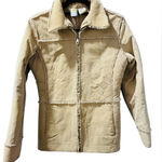 Split 100% Leather Shearling Beige Coat Jacket Size Medium Full Zip Casual Boho Tan Photo 0