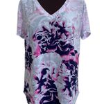 NYGARD Blouse Size Small Gray & Purple Floral V Photo 0