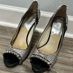 Michael Kors  ELLA PEEP Toe Black White‎ Silver Studded Leather Heel Shoe Sz 9 Photo 0
