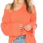 Free People La Brea Sweater V-Neck Ribbed Cuffed Sleeve Coral Orange Size Large Photo 0