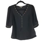 41 Hawthorn Womens Top Semi Sheer Studded V Neck 3/4 Sleeve Black XS Photo 0