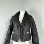 Baccini  Black Leather Jacket with Shearling Collar Photo 8
