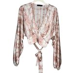 Final Touch Cropped Deep V-Neck Long sleeve Snakeskin Print Women’s Top Large Photo 1