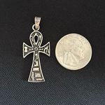 Egyptian Ankh cross in Sterling 925 EUC pendant. Hieroglyphics adorn front Black Photo 4
