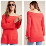 Anthropologie Elise Red Ribbed Tunic Sweater Size Small Off Shoulder Bell Sleeve Photo 1