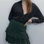ZARA NWT Womens  Emerald Green Ruched Emerald Green Mini Skirt - Sz XS Photo 2