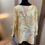 Rachel Zoe  Linen Tropical Floral Button Down Tunic Blouse Long‎ Sleeve Pastel 2X Photo 2