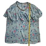 Juicy Couture Blue Floral Ruffle Rhinestone Jewel Neck Blouse Size M Vintage Photo 7