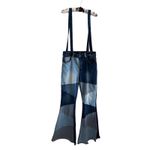 American Bazi Multi Blue Patchwork Denim Bell Bottoms Suspenders Boho Hippie L Size 12 Photo 1