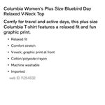 Columbia NWT T-Shirt Plus Size Blue Bird Day Relaxed V-Neck Blue Short Sleeve 2X Photo 4