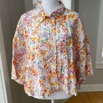H&M Multicolored Spring Floral Linen Cropped Short Sleeve Shirt Jacket Sz Large Photo 7