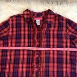 Betsey Johnson Intimates cotton flannel plaid ruffle roll tab sleep shirt M Photo 4